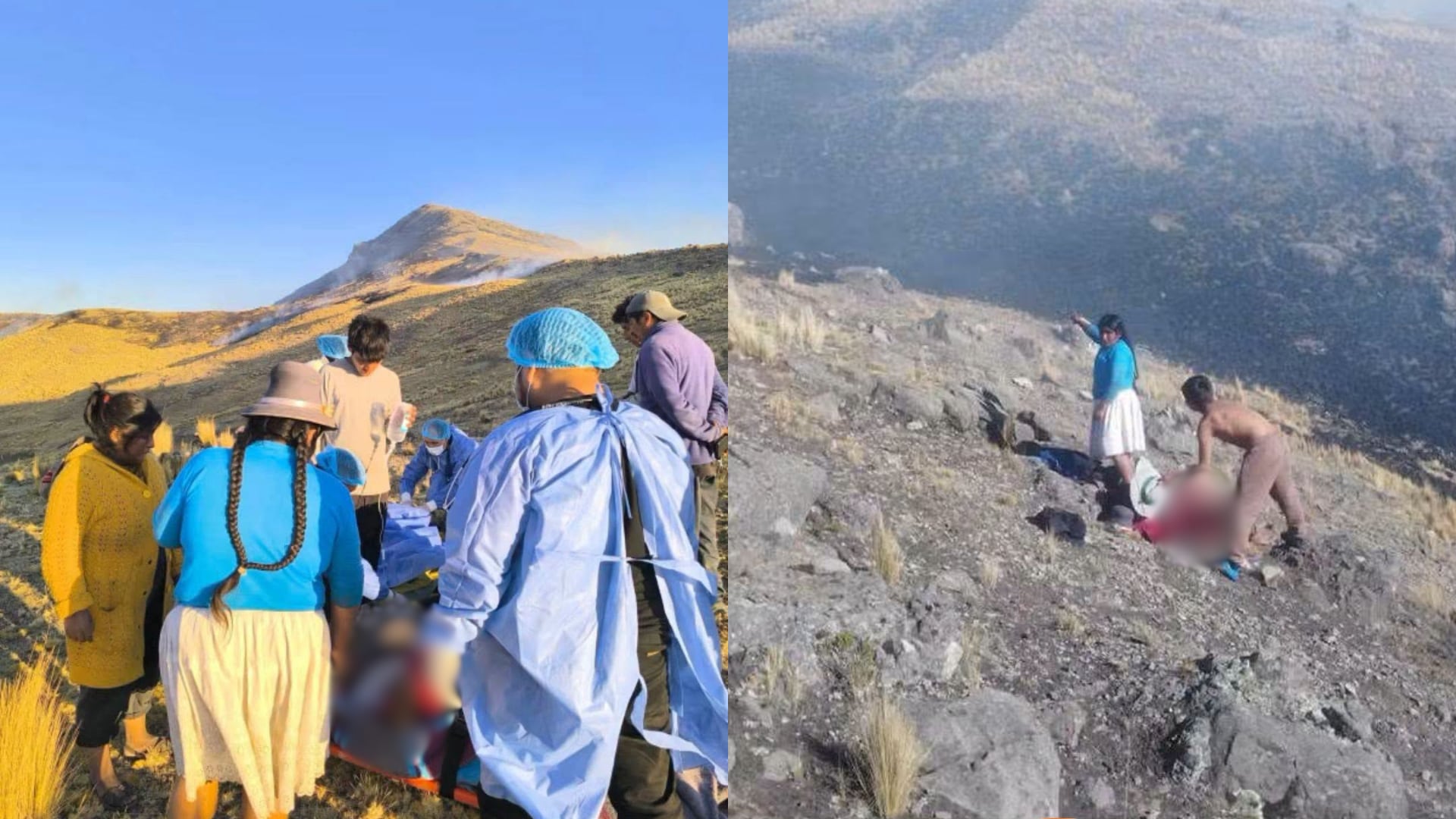 Personal de salud y pobladores auxilian a las víctimas de un incendio forestal en el distrito de Pomacanchi, Cusco. (Composición: Infobae Perú / La Primera Cusco)