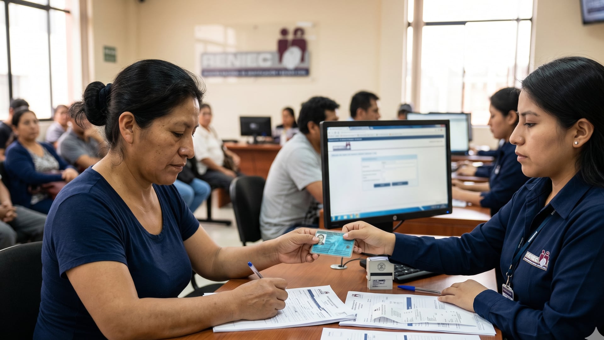 Los ciudadanos peruanos pueden iniciar la actualización de su documento de identidad hasta dos meses antes de la fecha de vencimiento, accediendo a modalidades presenciales o digitales| Foto: Gemini IA