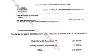 Un correo de Alex Saab confirma giros de Group Grand Limited a cuentas estadounidenses con conceptos presuntamente falsos como asesoría fiscal - crédito Captura de Pantalla Daniel Coronell