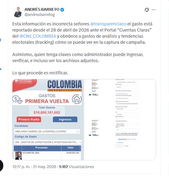 El abogado Andrés Barreto defendió la contratación de AtlasIntel por parte de la campaña de De la Espriella - crédito @andresbarretog/X