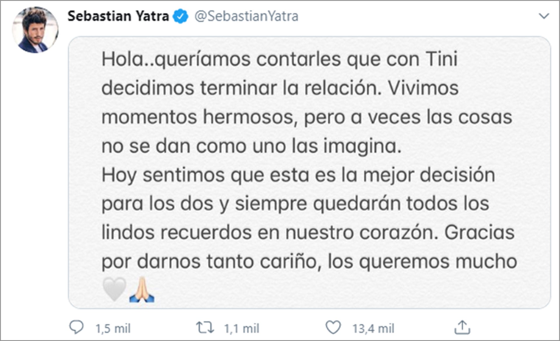 En 2020, la pareja lanzó un comunicado conjunto confirmando su ruptura - crédito @SebastianYatra/X