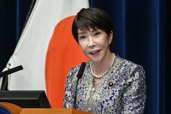 La primera ministra japonesa Sanae Takaichi en conferencia de prensa en Tokio, el 17 de septiembre del 2026. (Rie Kikuchi/Pool Photo via AP)