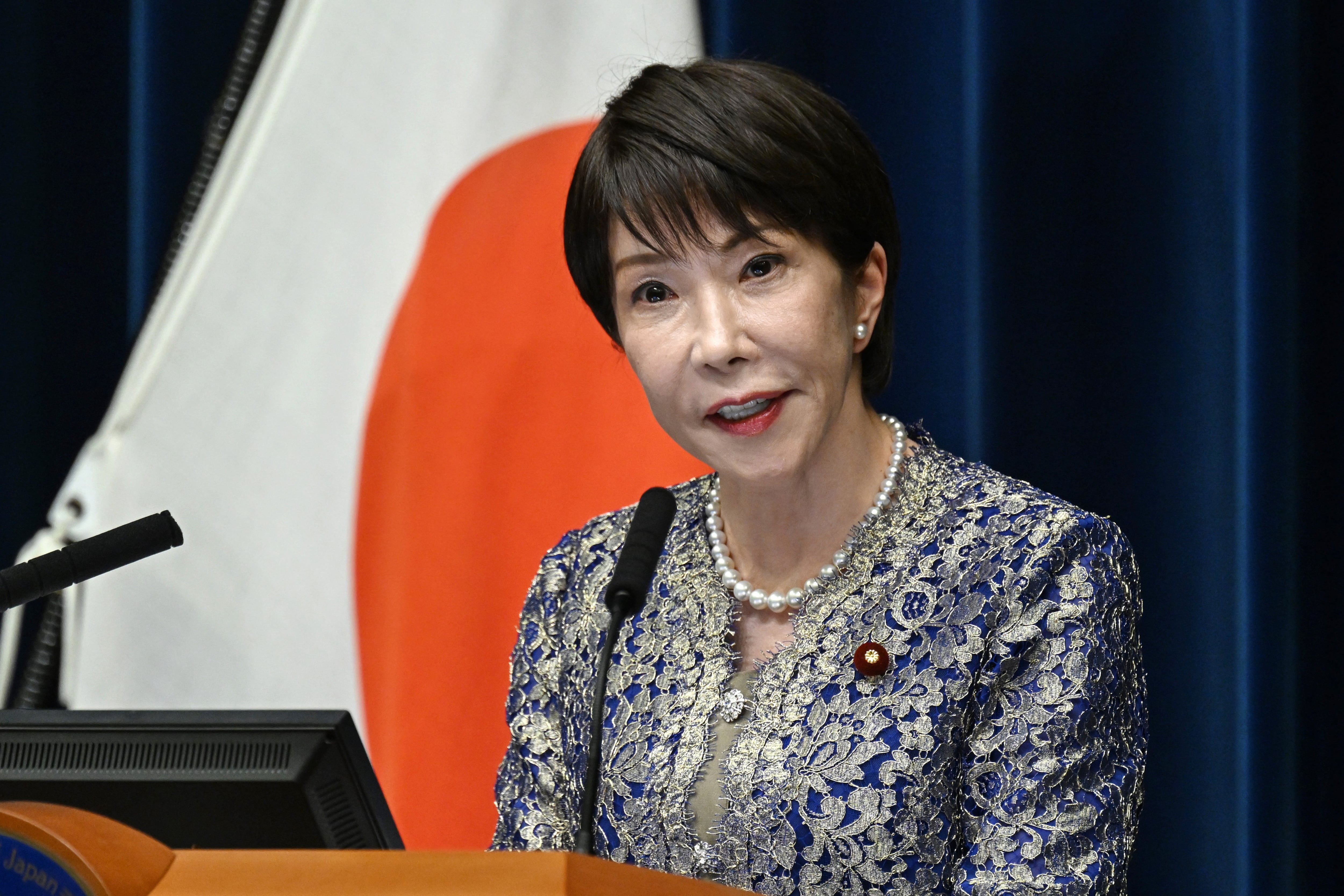 La primera ministra japonesa Sanae Takaichi en conferencia de prensa en Tokio, el 17 de septiembre del 2026. (Rie Kikuchi/Pool Photo via AP)