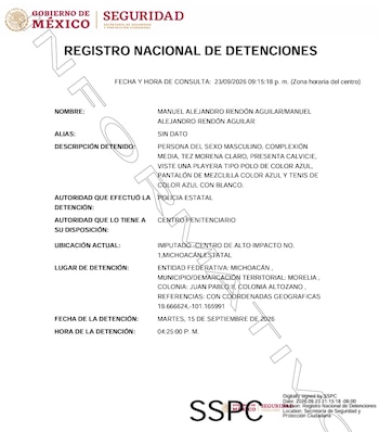 Ficha de detención de El Señor de la T. Crédito: RND