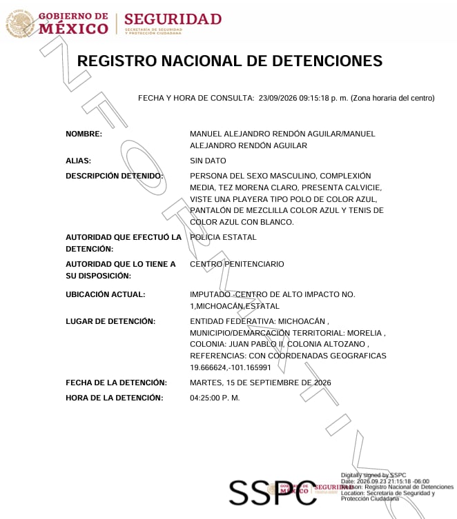 Ficha de detención de El Señor de la T. Crédito: RND