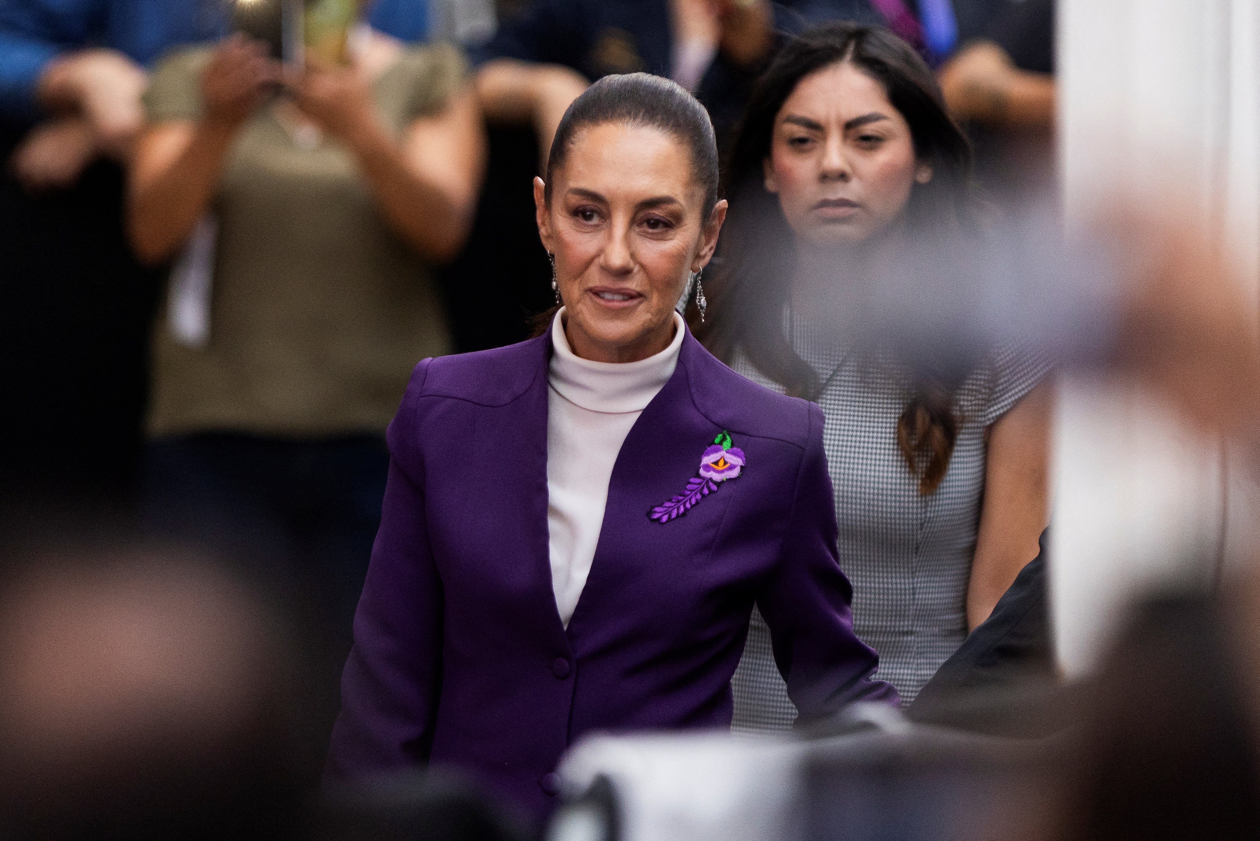 Presidential candidate of the ruling MORENA party Claudia Sheinbaum arrives for the last presidential debate at the Tlatelolco University Cultural Center, in Mexico City, Mexico, May 19, 2024. REUTERS/Quetzalli Nicte-Ha