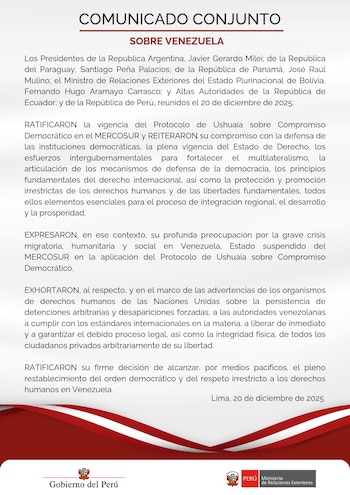 Comunicado de la Cancillería peruana.