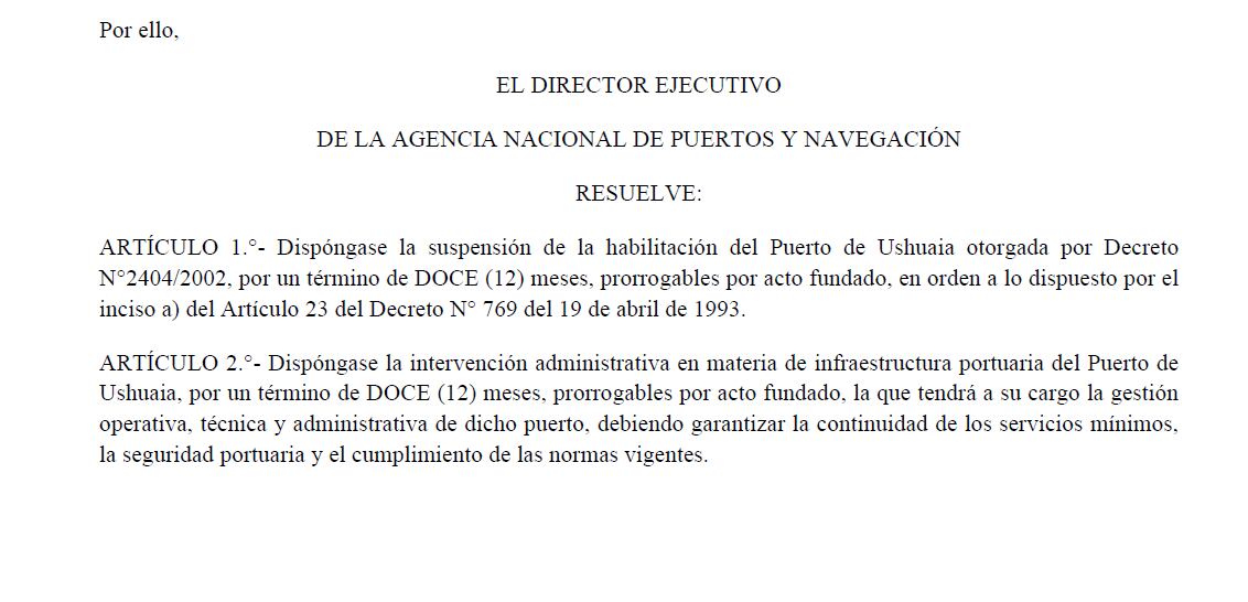 La resolución de la Agencia Nacional de Puertos y Navegación (ANPyN)