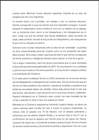 Carta de renuncia como candidata