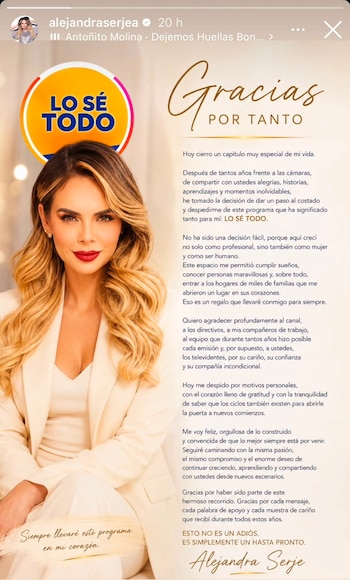 Serje comunicó la noticia a través de sus redes sociales, argumentando motivos personales como los detonantes de su salida - crédito @alejandraserjea/Instagram