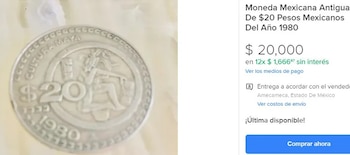 moneda 20 pesos Jugador de pelota. (Mercado Libre)