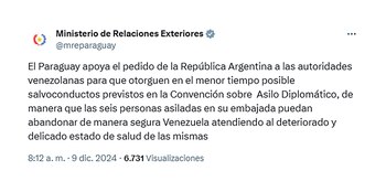 La publicación en X de