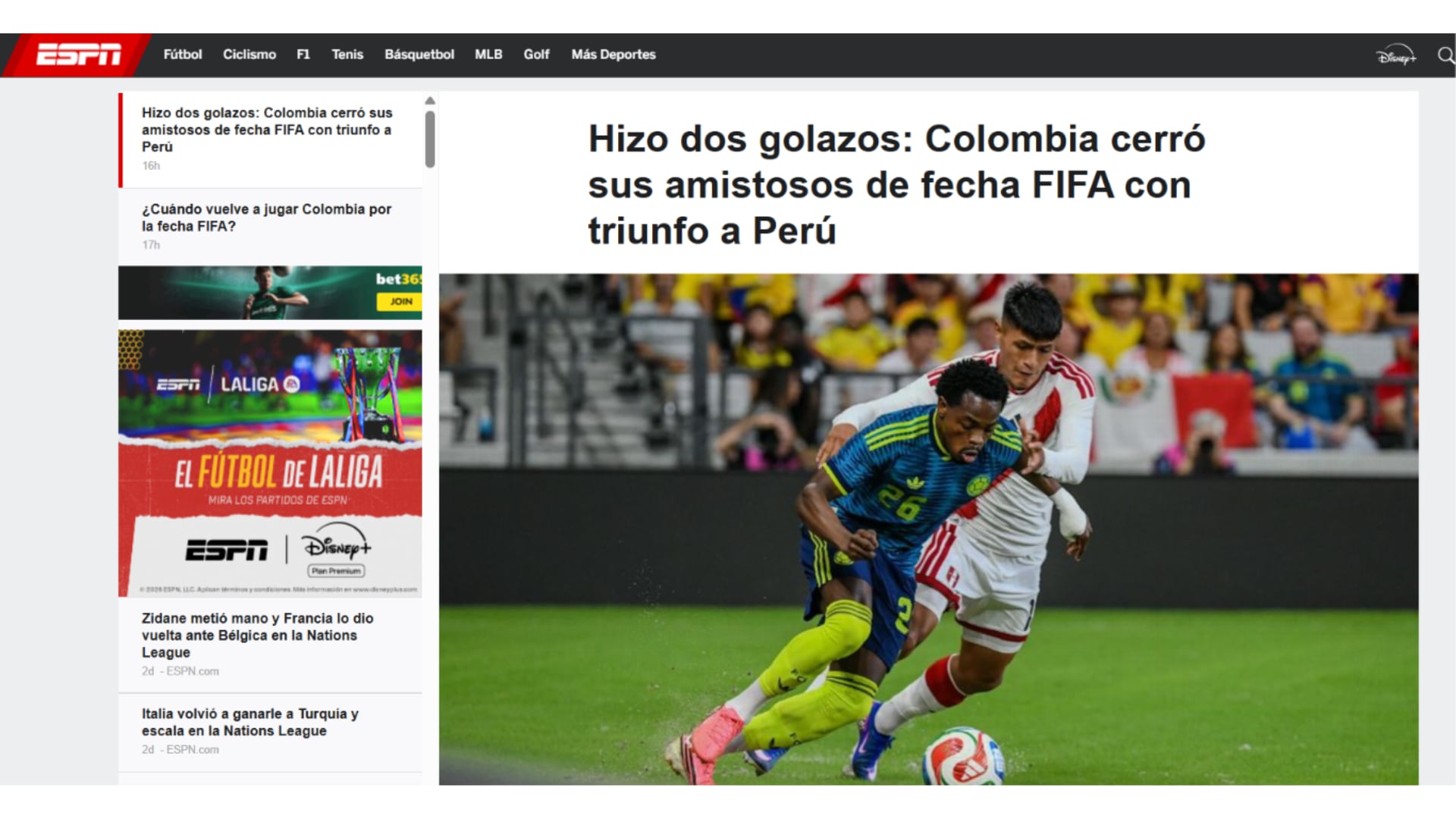 La reacción de ESPN Colombia al triunfo colombiano sobre Perú en amistoso FIFA.