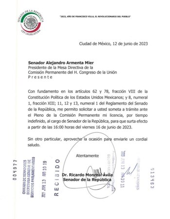 Ricardo Monreal solicitó licencia (Senado)