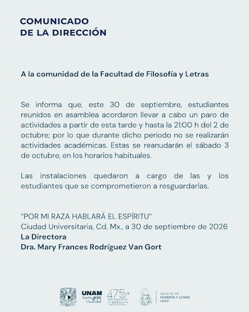 Comunicado Facultad de Filosofía y Letras UNAM
