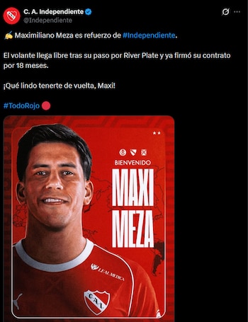 El posteo de Independiente