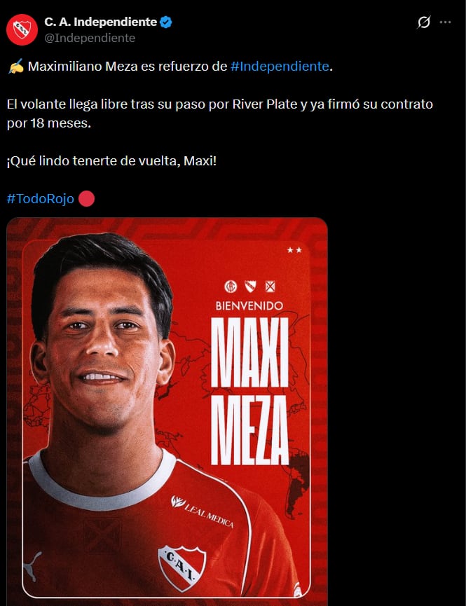 El posteo de Independiente