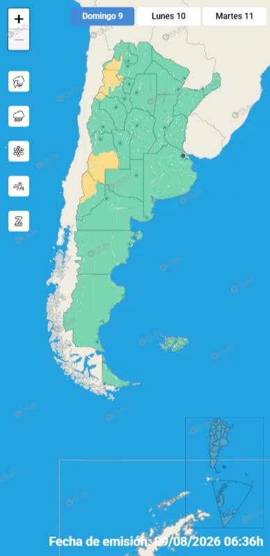 Las alertas por nevadas y fuertes vientos en el oeste del país