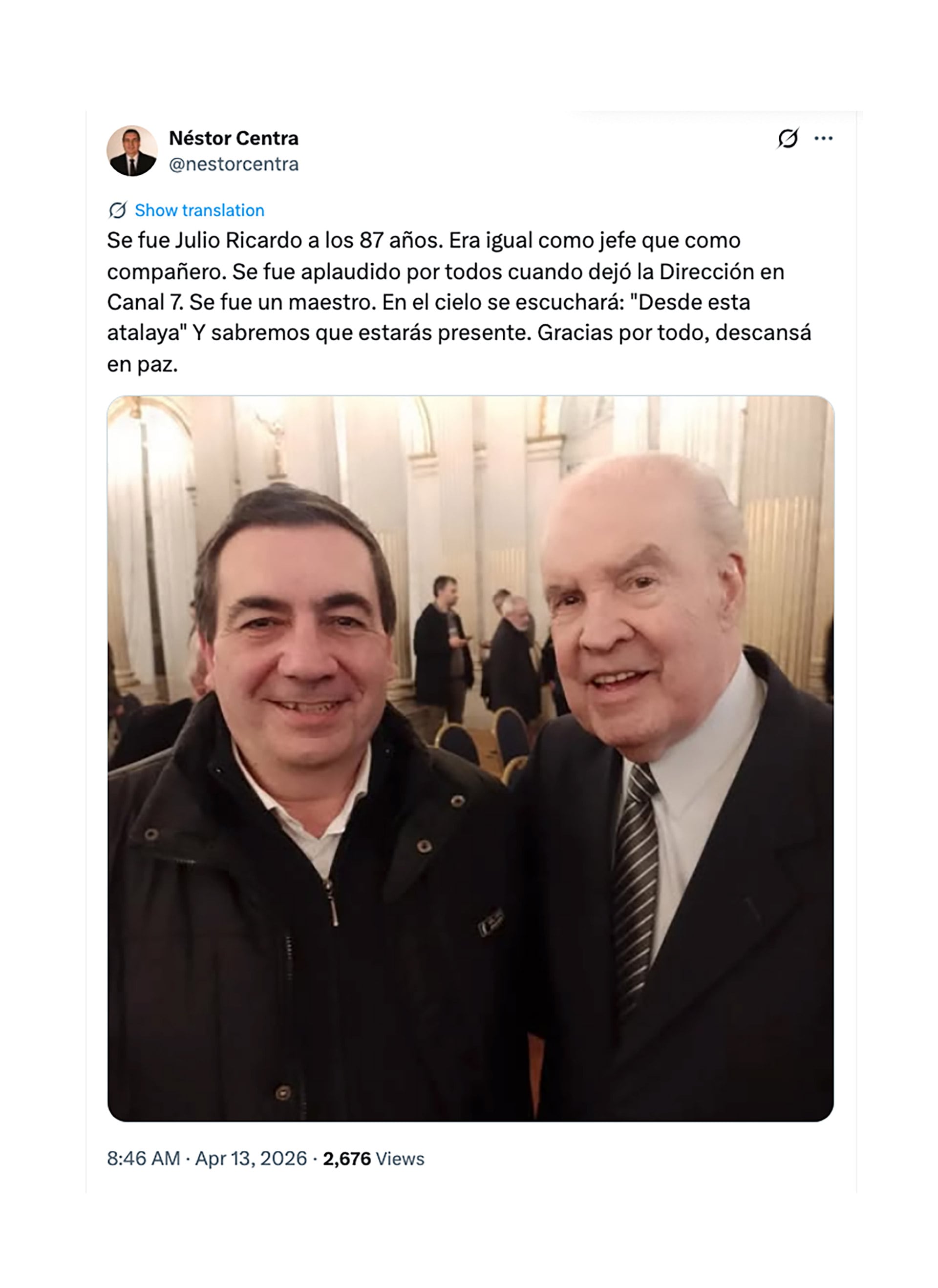 La despedida de Néstor Centra a Julio Ricardo