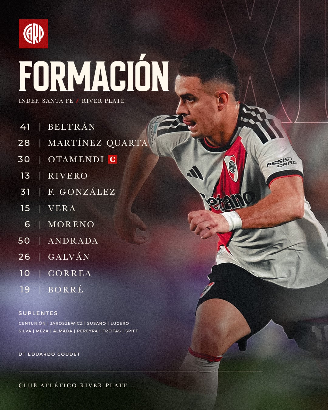 Esta es la formación con la que River Plate visitará a Santa Fe en El Campín por la Copa Sudamericana - crédito River