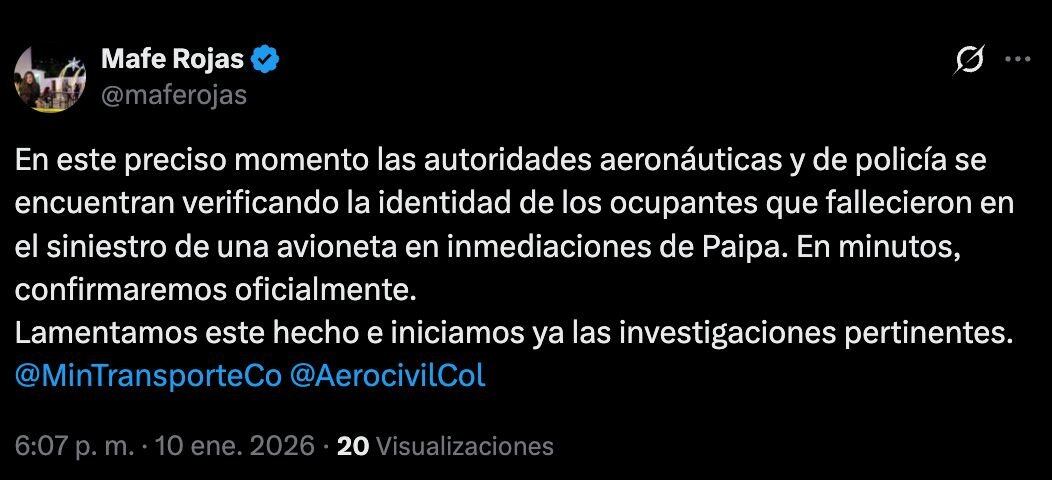 La ministra de Transporte lamentó el siniestro registrado en Boyacá - crédito @Maferoojas/X