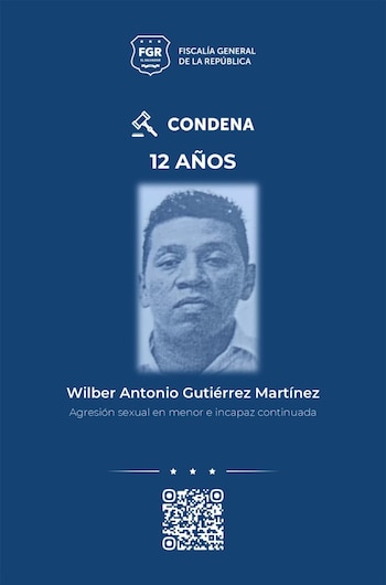 El Tribunal Tercero de Sentencia de San Salvador impuso 12 años de cárcel a Wilber Antonio Gutiérrez Martínez por agresión sexual continuada en menor de edad. (Foto: FGR)