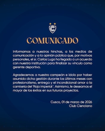 El comunicado que anuncia la