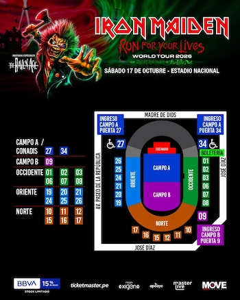 Estos son loos accesos para el concierto de Iron Maiden en el Estadio Nacional de Lima. IG