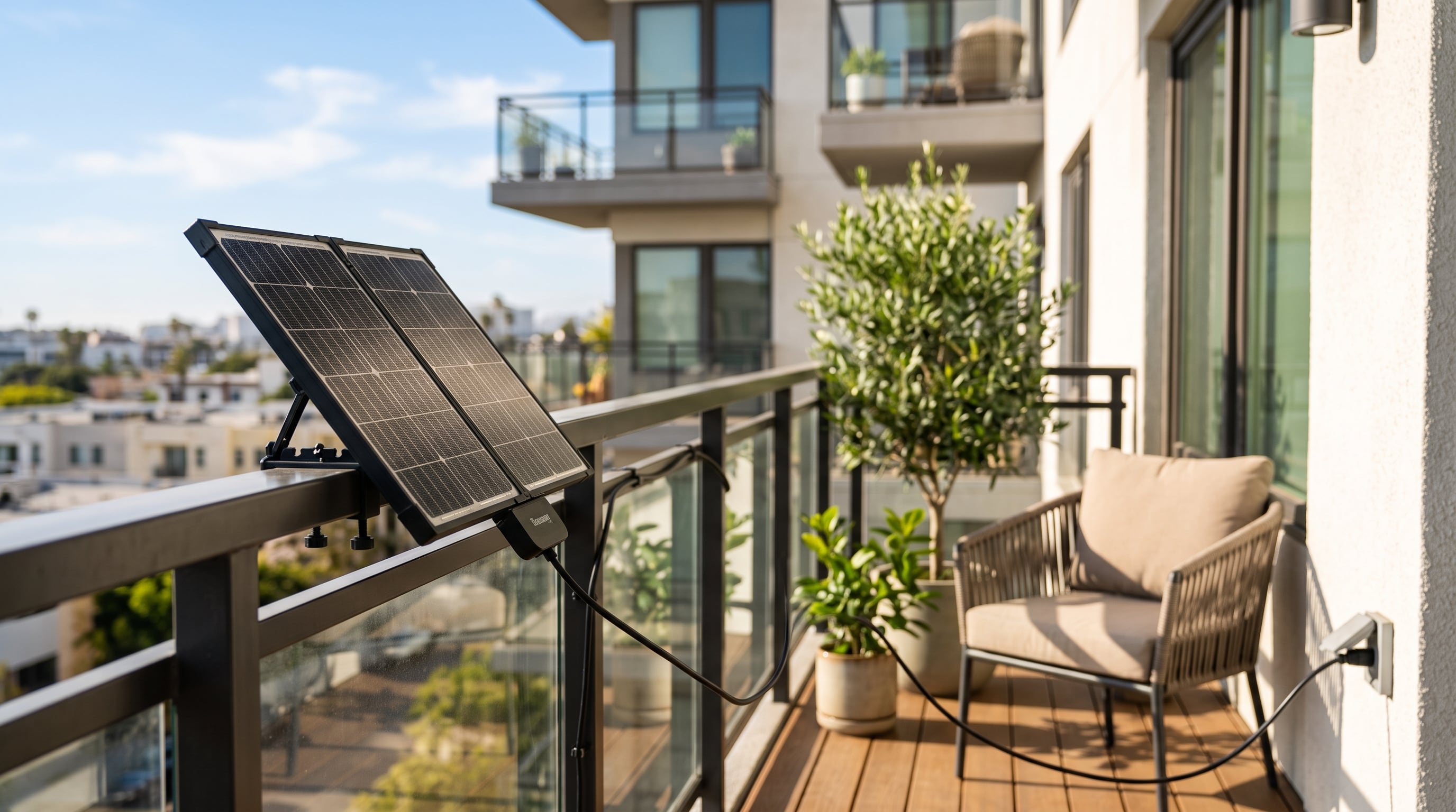 Los pequeños paneles solares de balcón podrán conectarse directamente a un tomacorriente doméstico en California a partir de 2027 (Imagen Ilustrativa Infobae)
