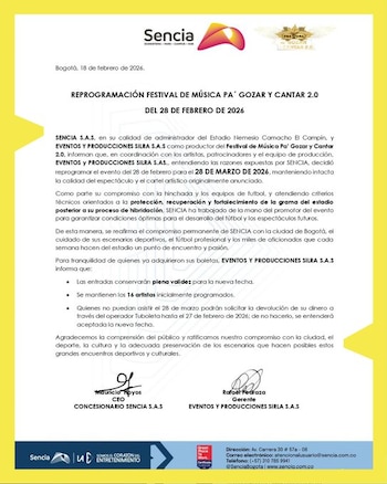 Comunicado sobre el aplazamiento del