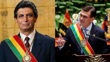 Padre e hijo que asumieron la presidencia de Bolivia. De izquierda a derecha: Jaime Paz Zamora-Rodrigo Paz. (Foto composición: Infobae Perú)