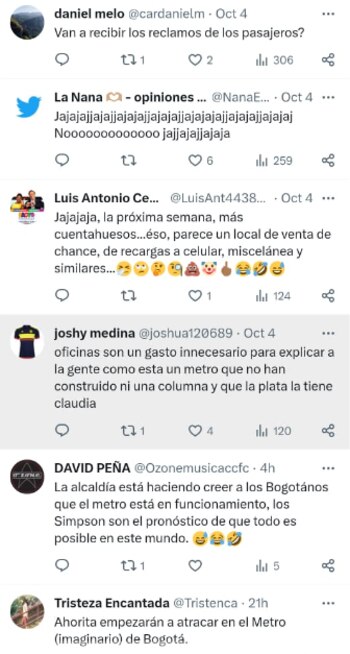 Los comentarios cuestionaban la apertura de una oficina sobre el metro, cuando no existe un metro en Bogotá - crédito Redes sociales