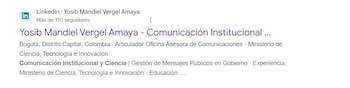Perfil de asesor del Ministerio de Ciencia desapareció de LinkedIn - Web
