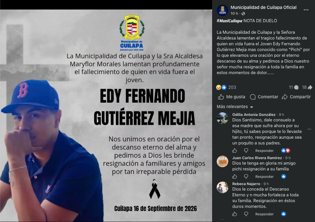 La Municipalidad de Cuilapa despidió a Edy Fernando Gutiérrez Mejía, conocido como Pichy Gutiérrez, originario de Santa Rosa y aficionado al fútbol. (Redes Sociales)