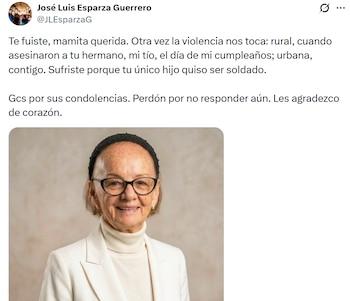 José Luis Esparza despidió a su madre con un mensaje que refleja el dolor causado por la violencia, tanto en zonas rurales como urbanas - crédito @JLEsparzaG/ X