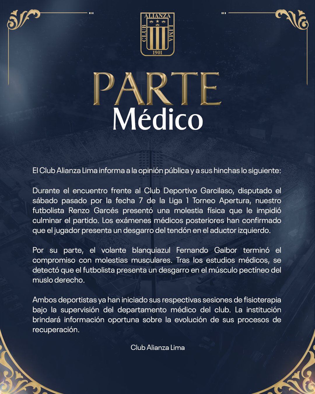 Parte médico de Alianza Lima sobre lesiones de Renzo Garcés y Fernando Gaibor.