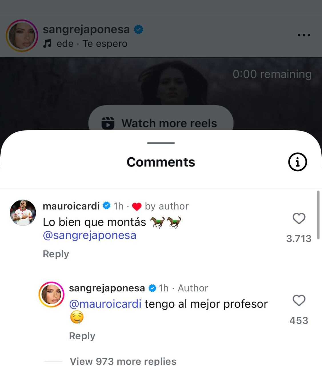 El fogoso intercambio de mensajes entre la China e Icardi (Instagram)