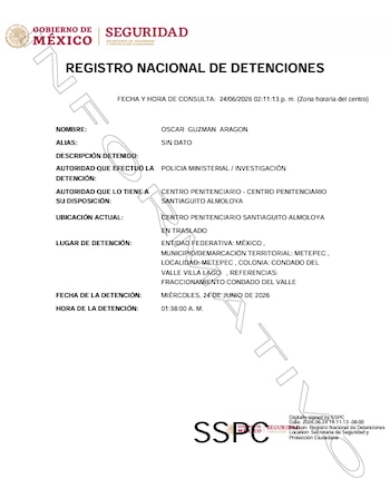 El documento oficial confirma el arresto. Crédito: RND