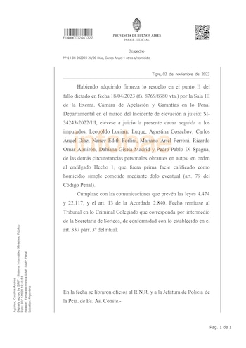 Se elevó a juicio la