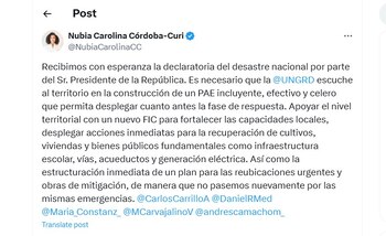 Nubia Córdoba, gobernadora de Chocó celebró la declaratoria del Gobierno nacional - crédito @NubiaCarolinaCC