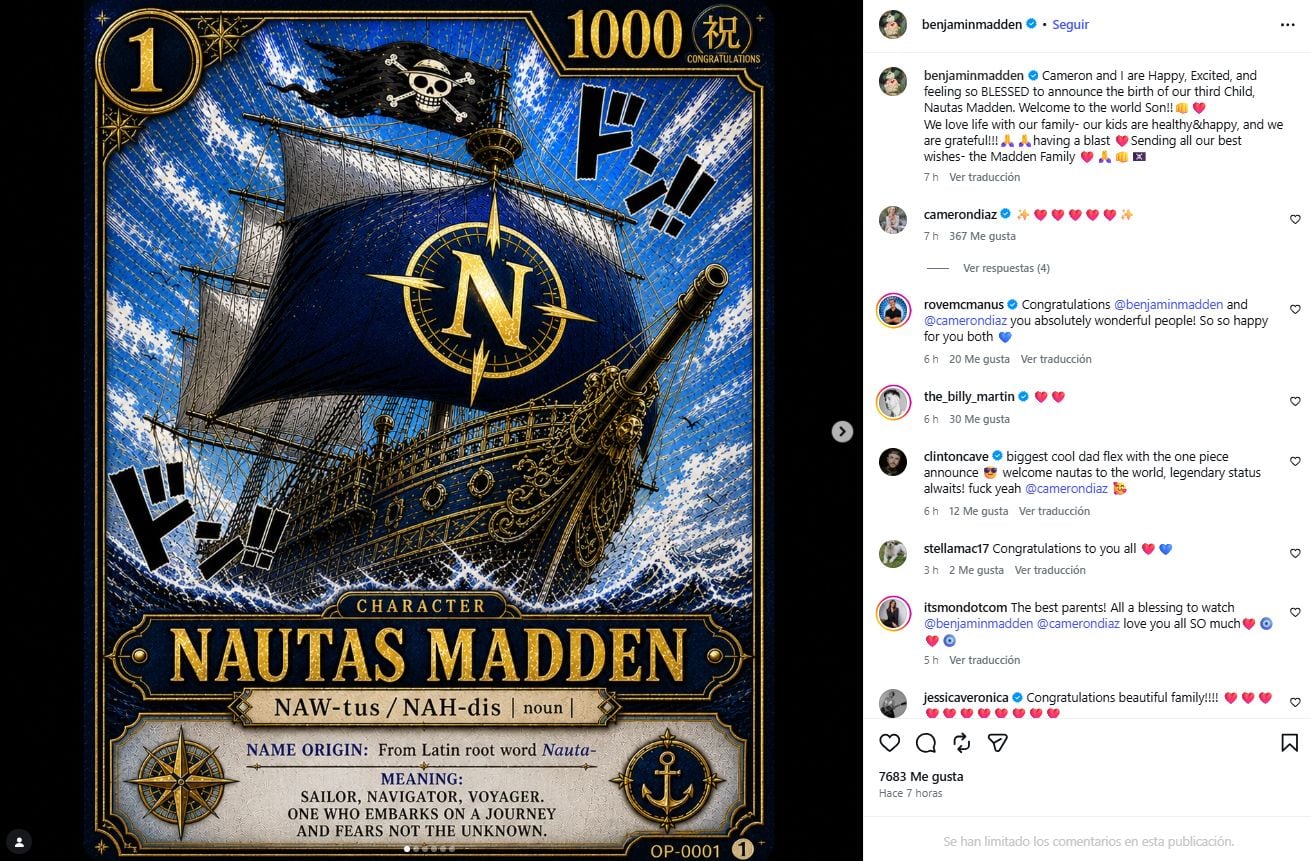 El nombre Nautas Madden tiene origen latino y homenajea el universo del anime