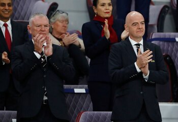 Gianni Infantino durante la semifinal de Monterrey vs Liverpool en el Mundial de Clubes 2021 REUTERS/Kai Pfaffenbach