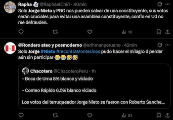 Conteo rápido y redes sociales: el significado detrás de las tendencias "Nieto", "ONPE" y "Tetra". Captura: X.