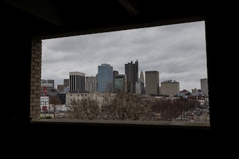 Office buildings are seen at