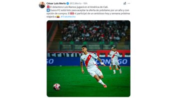 El periodista César Luis Merlo confirmó que Luis Ramos dejará Cusco FC para fichar por América de Cali de Colombia.