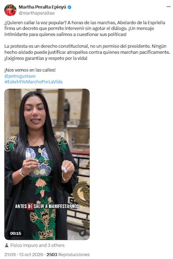 Martha Peralta pidió respeto por la vida durante las movilizaciones - crédito @marthaperaltae/X