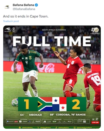 Panamá se impone 2-1 en Ciudad del Cabo y muestra solidez táctica en su preparación para la Copa Mundial FIFA 2026. (X/ @BafanaBafana)