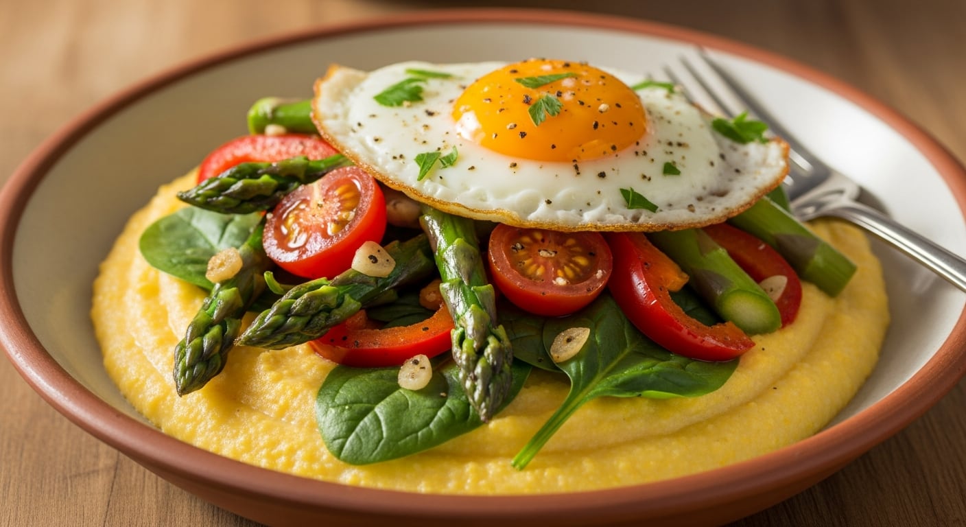 Receta de polenta con verduras y huevo, rápida y fácil