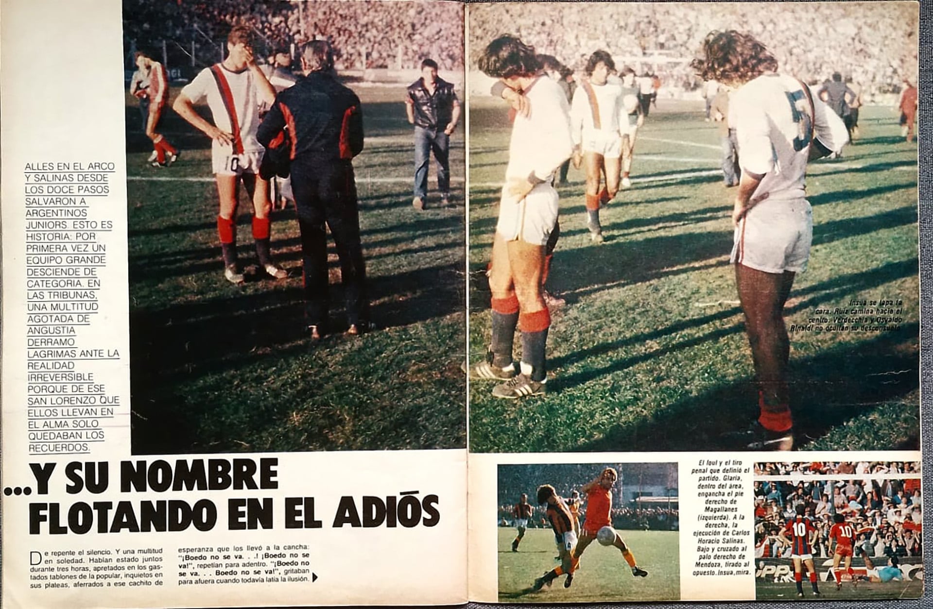 Excelente título de la revista El Gráfico para la dolorosa crónica del descenso del primer equipo grande en la historia del fútbol argentino