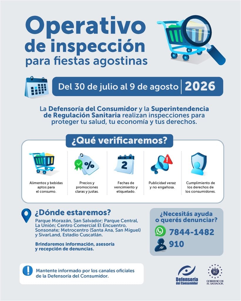 La Defensoría del Consumidor lanzó un operativo nacional en El Salvador para retirar productos vencidos y supervisar comercios durante las vacaciones. (Cortesía: Defensoría del Consumidor)